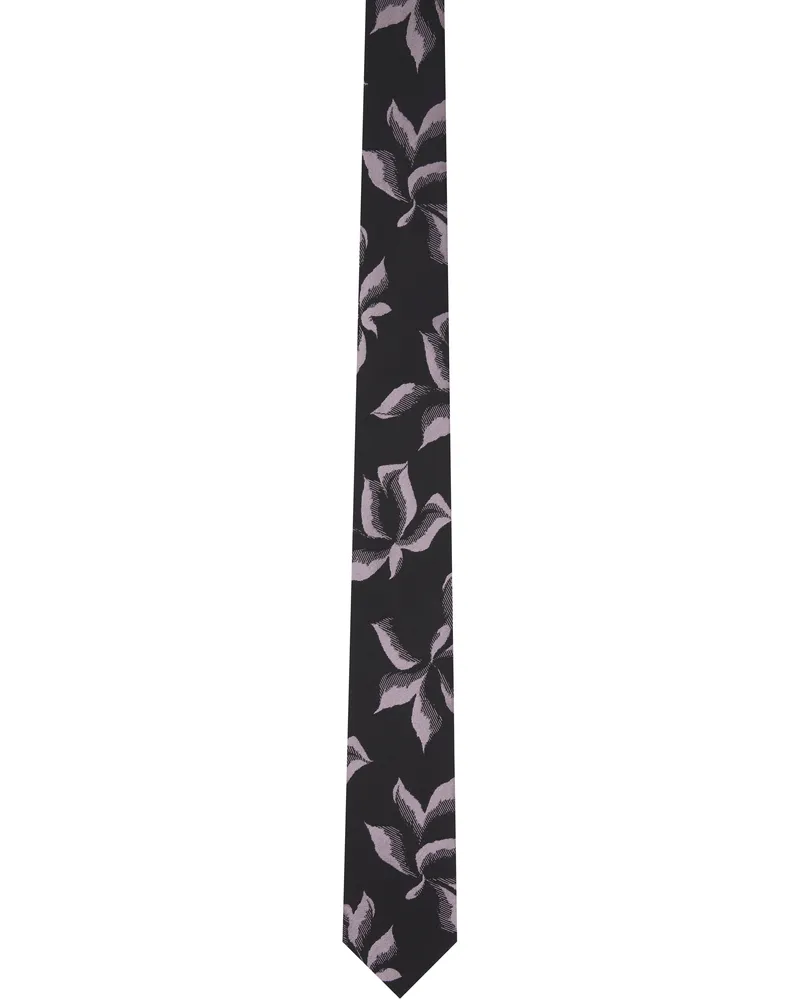 Dries van Noten Black 'Suminagashi Petals' Printed Narrow Silk Tie 900