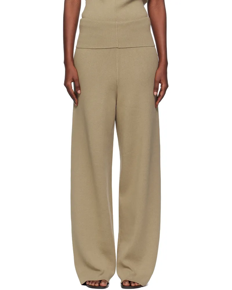 Aya Muse Beige Fold Over Seam Trousers Acorn