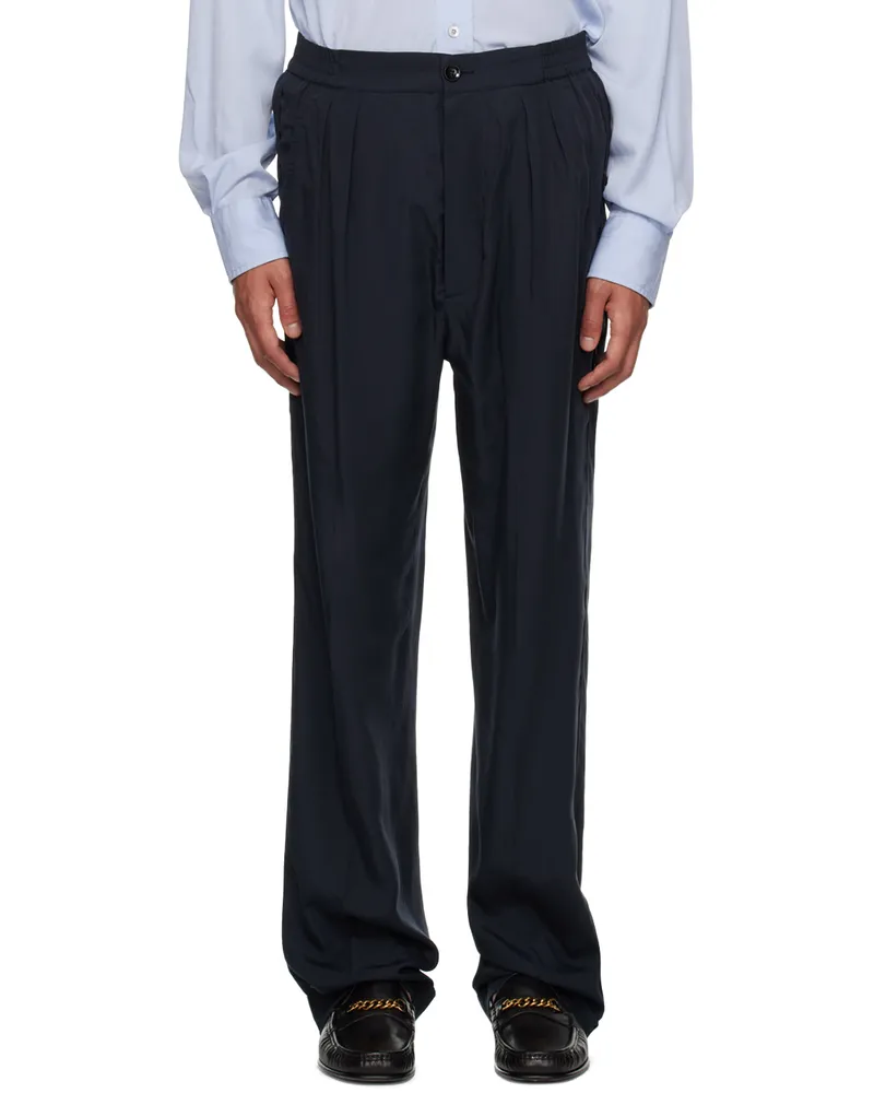 Tom Ford Navy Pleated Trousers Hb785