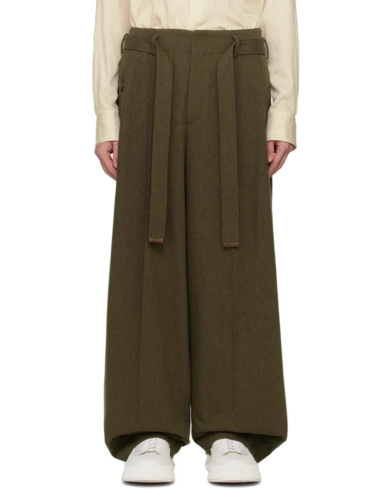 RECTO Green Belted Trousers Khaki