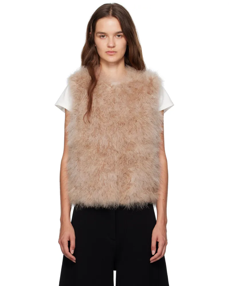 Yves Salomon Beige Cropped Feather Vest A2247
