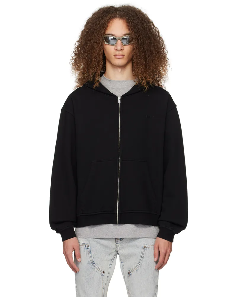 WE 11 DONE Black Zip-Up Hoodie Black