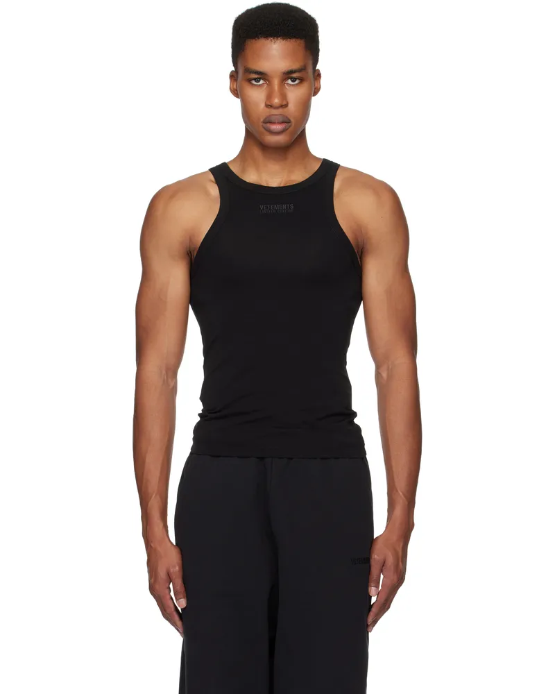VETEMENTS Black Embroidered Logo Tank Top Black