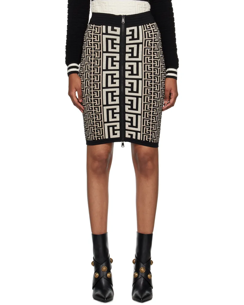 Balmain Black & Off-White Monogram Midi Skirt Gfe