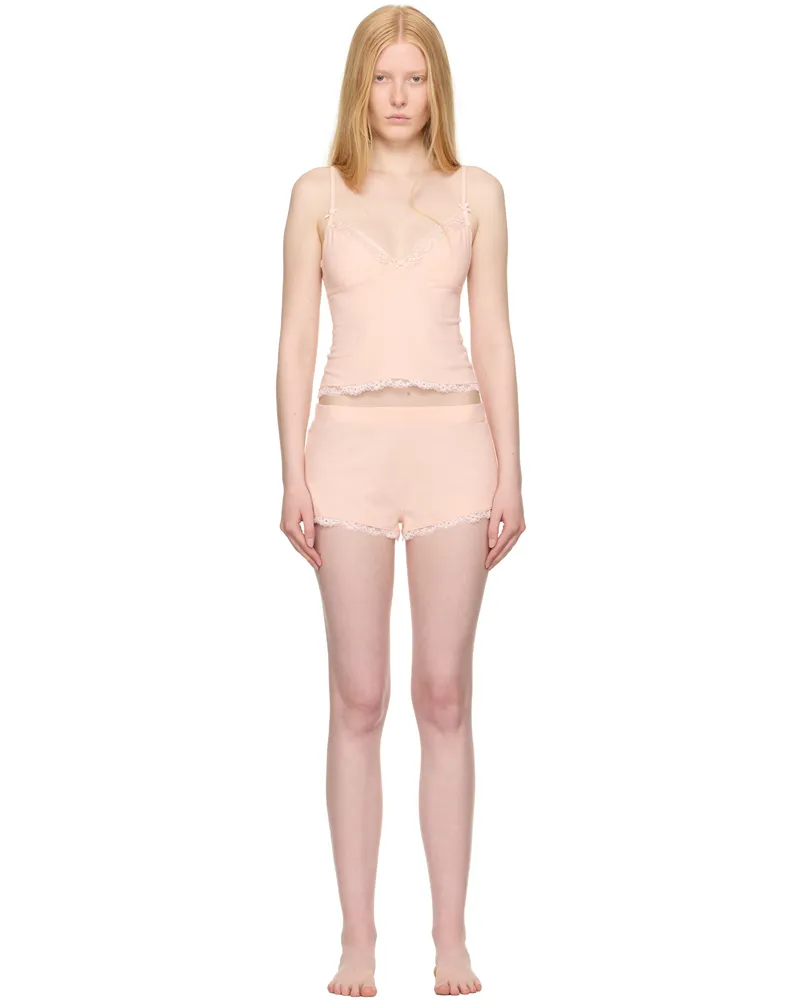 SKIMS Pink Cotton Jersey Lace Cami & Short Set Primrose