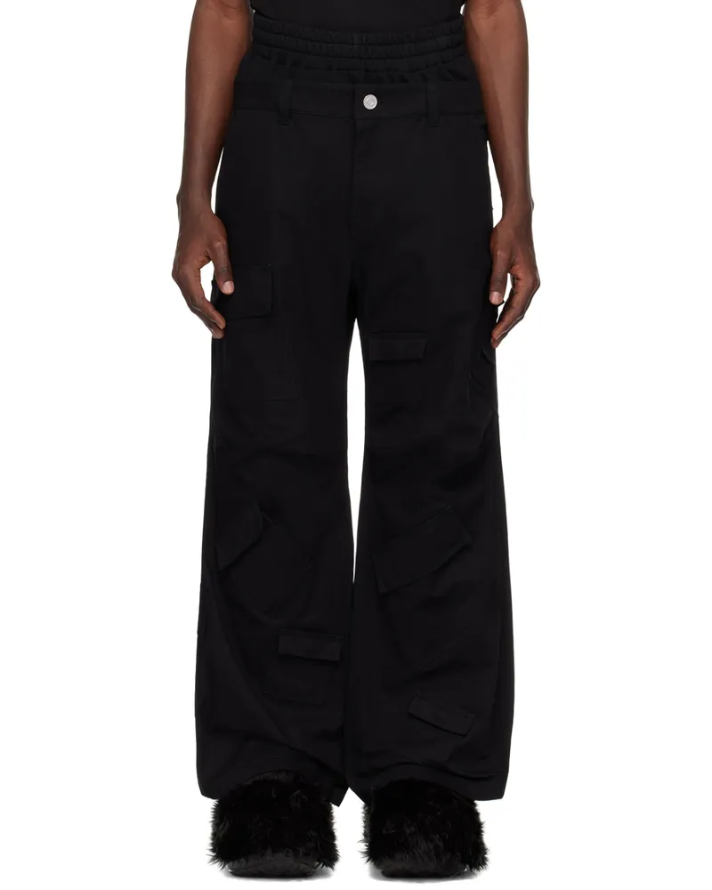 WE 11 DONE Black Layered Cargo Pants Black