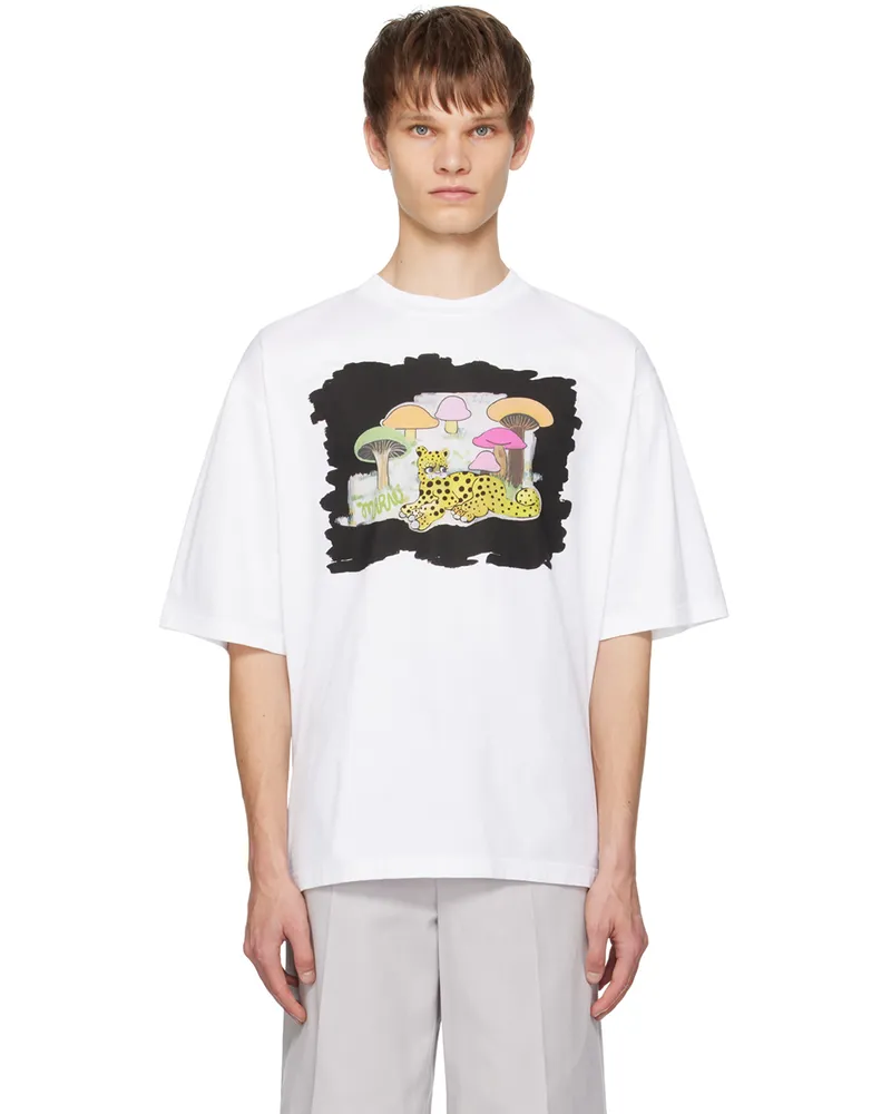 Marni White Wild Cat & Tall Rainbow Fungus T-Shirt Wcw01