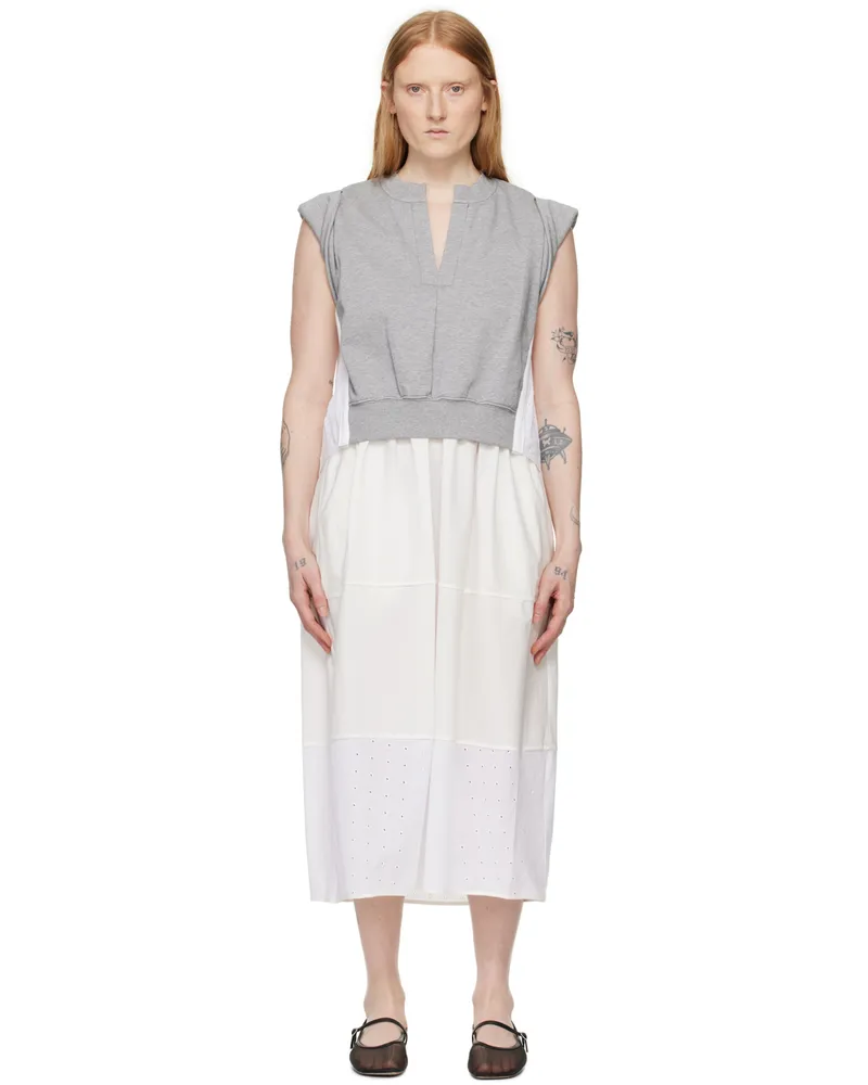 3.1 phillip lim Gray & White Rolled Sleeve Midi Dress Gr053