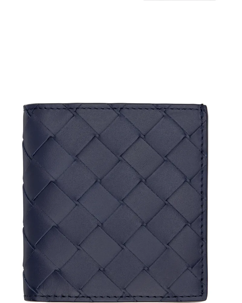 Bottega Veneta Navy Intrecciato Slim Bi-Fold Wallet 3258