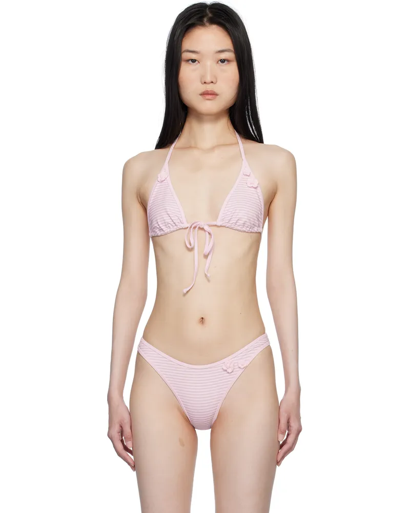 Frankies Bikinis Pink Paradise Micro Halter Bikini Top Rosewater