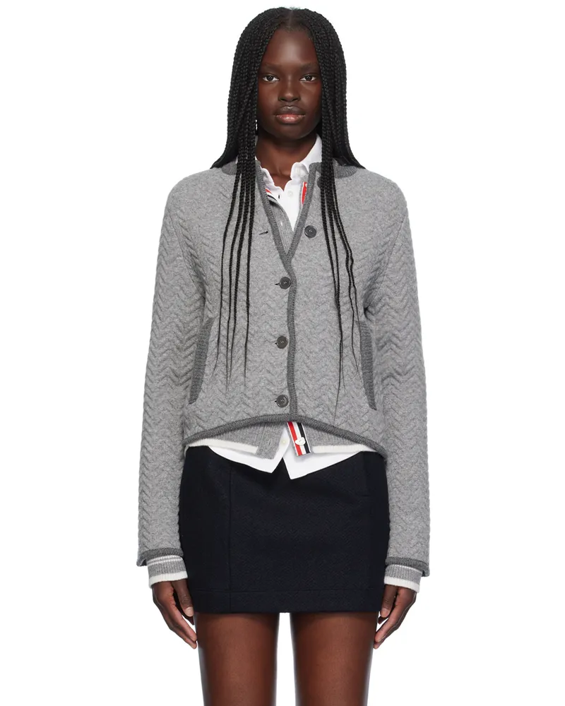Thom Browne Gray Quilted Herringbone Jacket 055