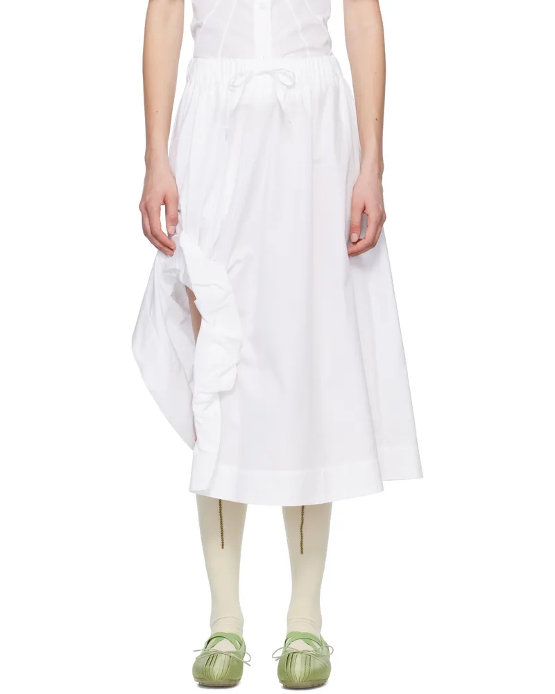 Simone Rocha White Gathered Slit Midi Skirt White