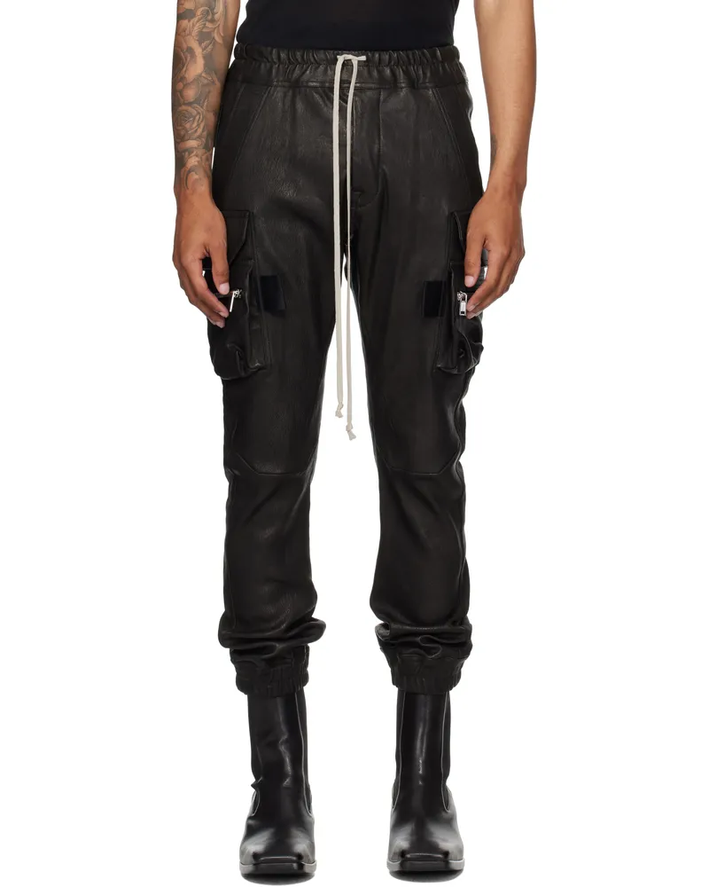 Rick Owens Black Concordians Mastodon Leather Cargo Pants 09