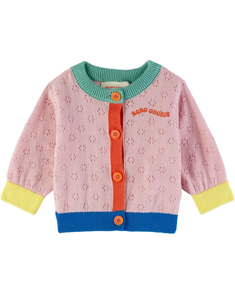 BOBO CHOSES Baby Pink Color Block Open Work Cardigan Light