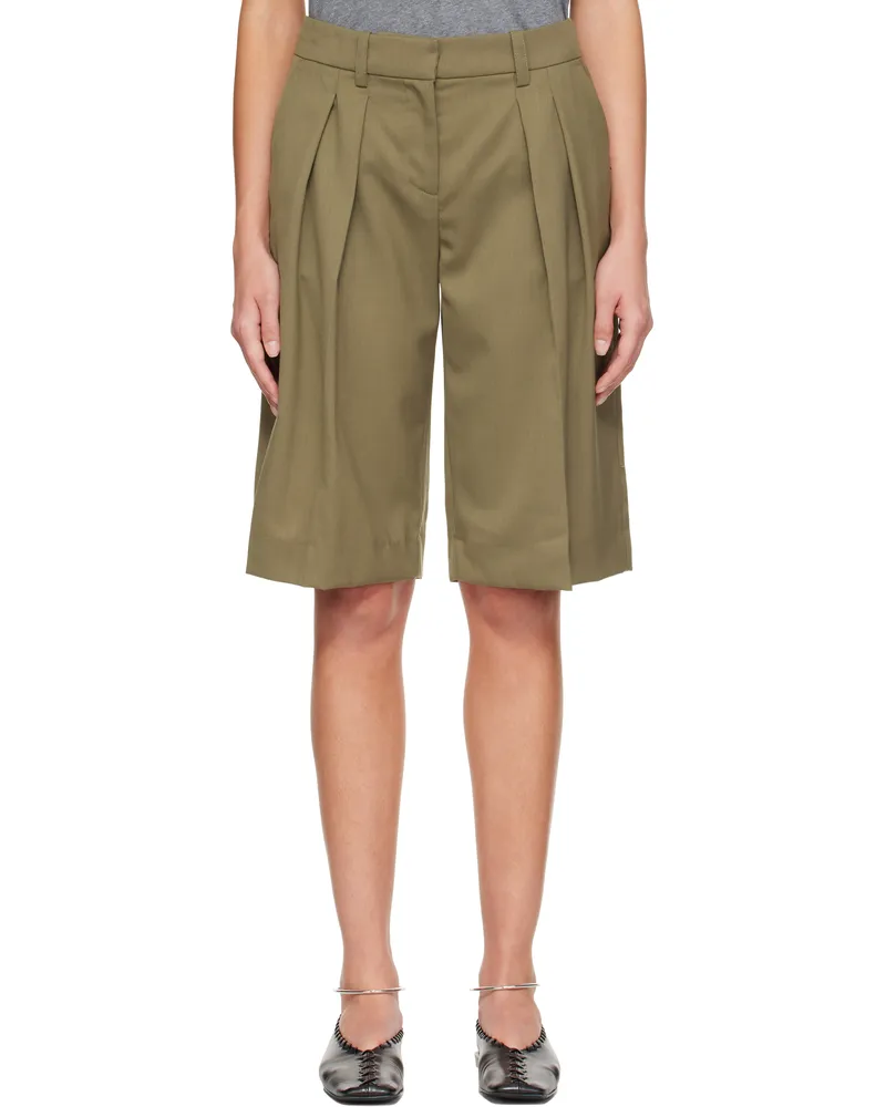 FRANKIE Shop Khaki Bilbao Pleated Bermuda Shorts 404
