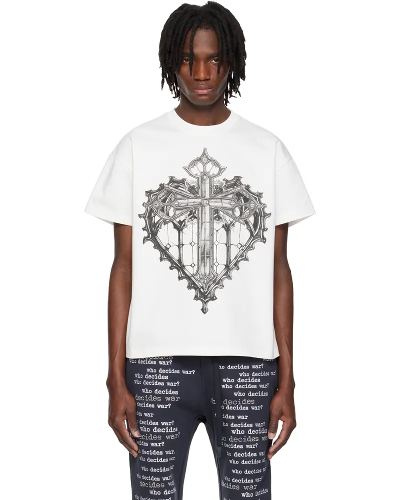 WHO DECIDES WAR White Sacred Heart Short Sleeve T-shirt Cloud