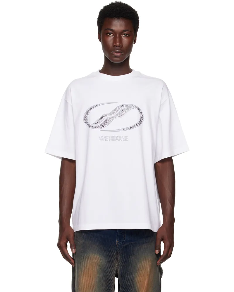 WE 11 DONE White Rhinestoned Se11done Logo T-shirt White