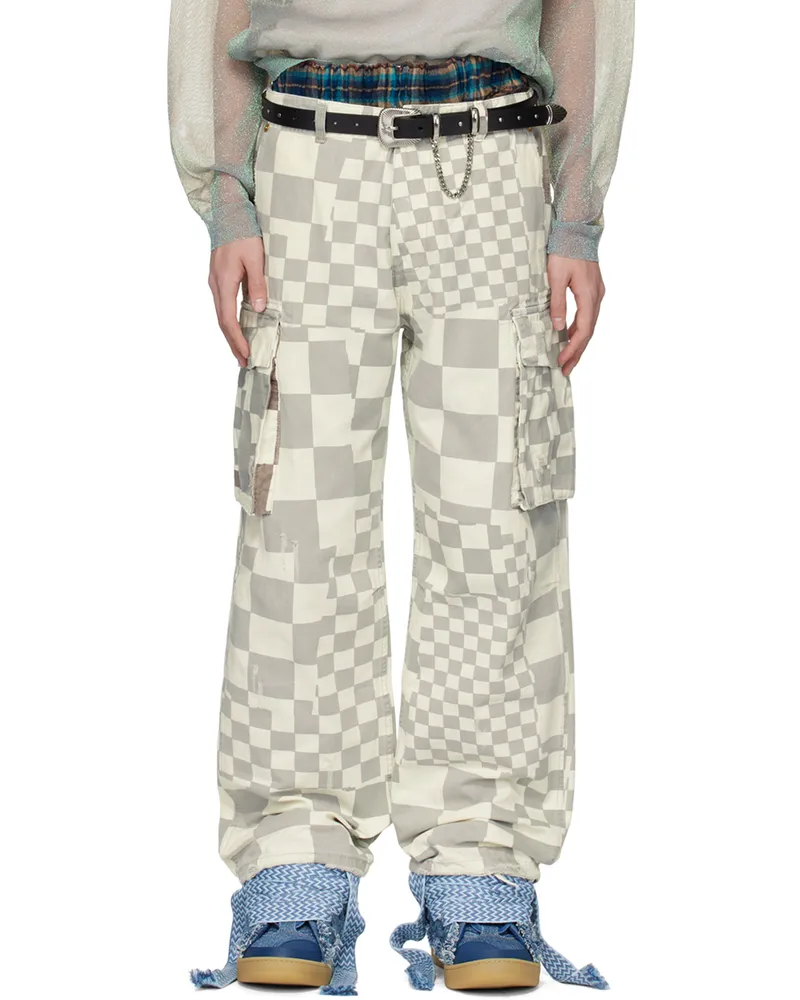 ERL Gray Printed Cargo Pants Checker