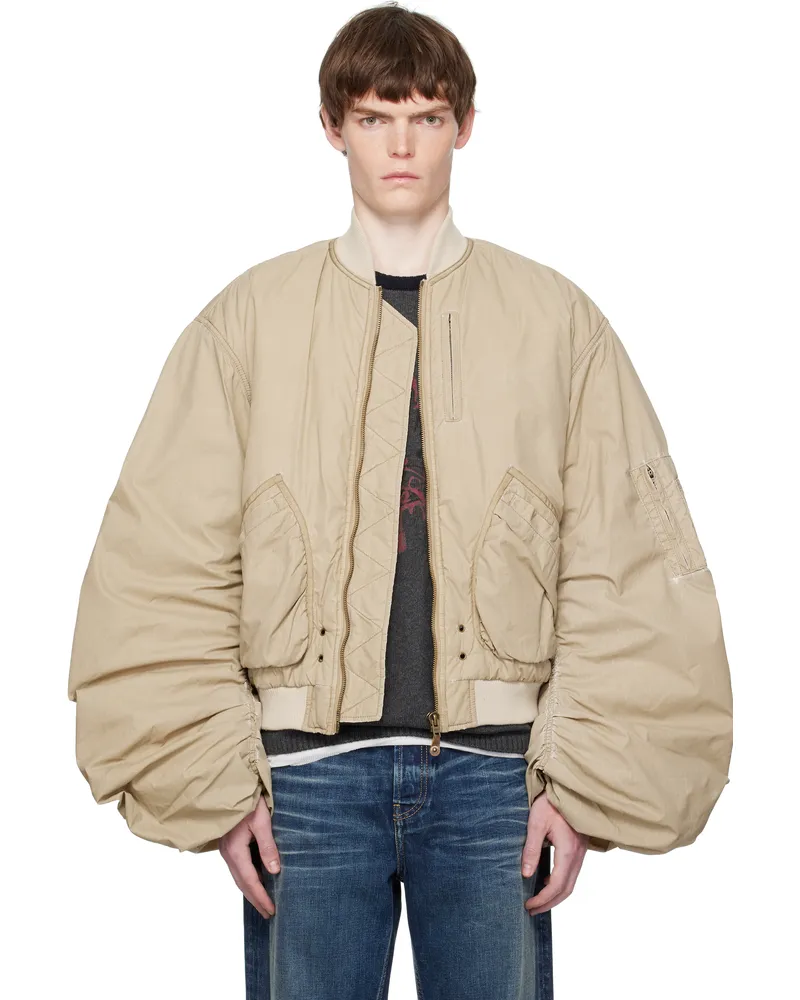 WE 11 DONE Beige Washed Nylon Bomber Jacket Beige
