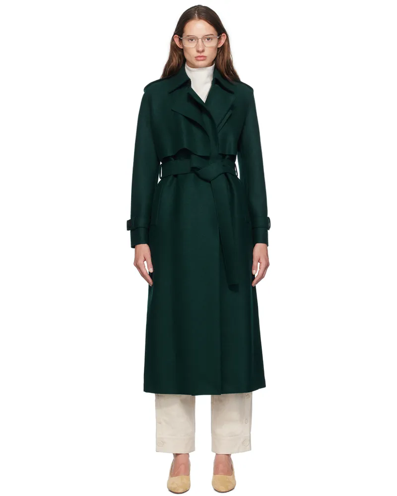 Harris Wharf London Green Pressed Wool Trench Coat 643