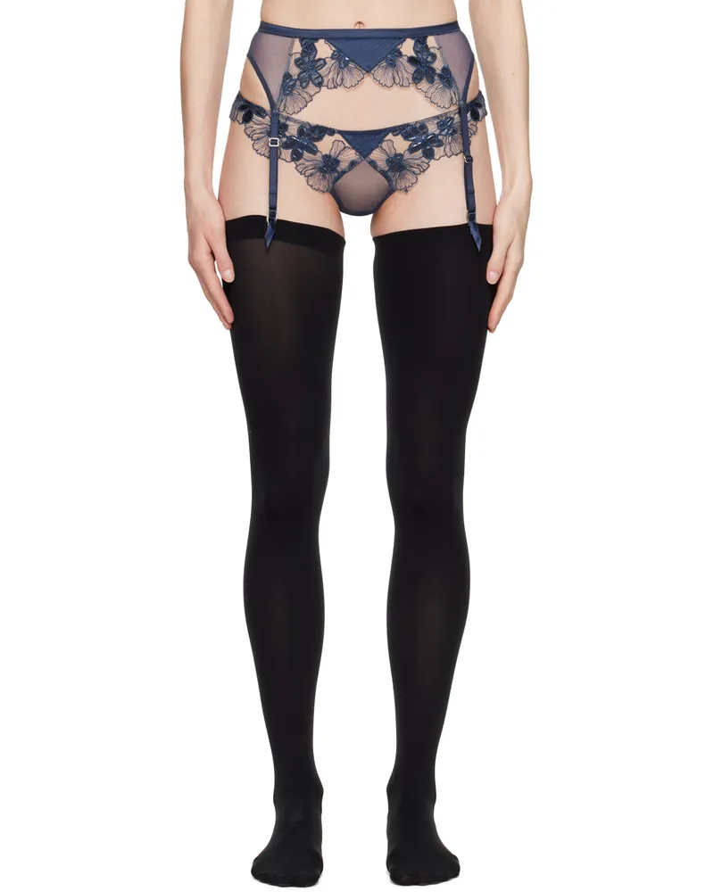 Fleur Du Mal Navy Violet Embroidered Garter Belt 0753