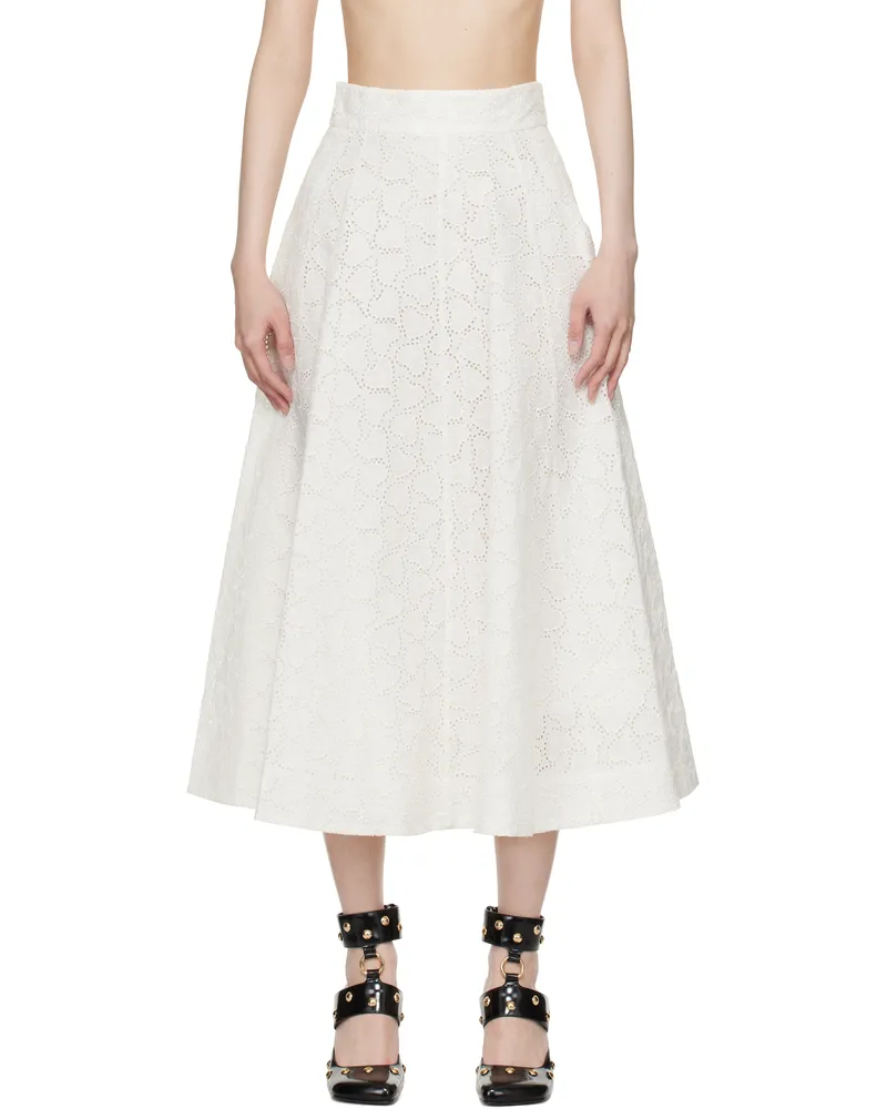 Zimmermann White Crush Embroidered Midi Skirt Ivo
