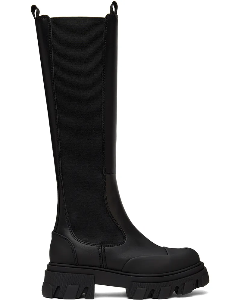 Ganni Black Stitch Cleated High Chelsea Boots 099