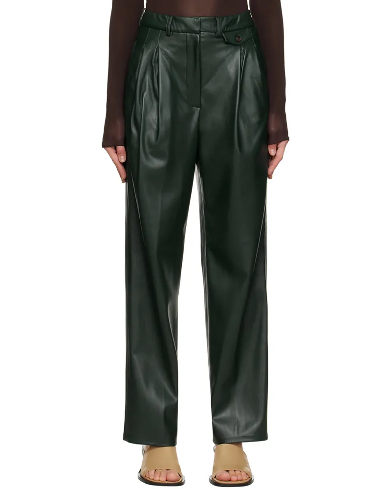 FRANKIE Shop Green Pernille Faux-Leather Pants Bottle