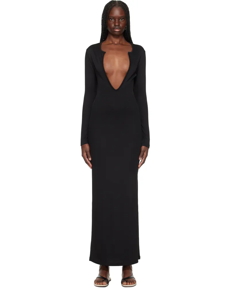 Christopher Esber Black Concave Long Sleeve Rib Maxi Dress Black