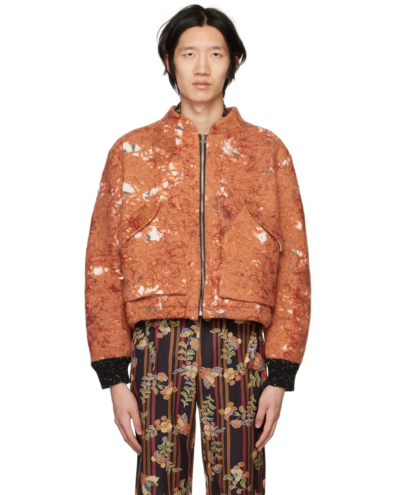 VITELLI Orange Graphic Bomber Jacket Burnt