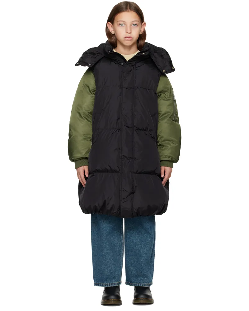 Maison Margiela Kids Black & Green Paneled Puffer Coat M6c21