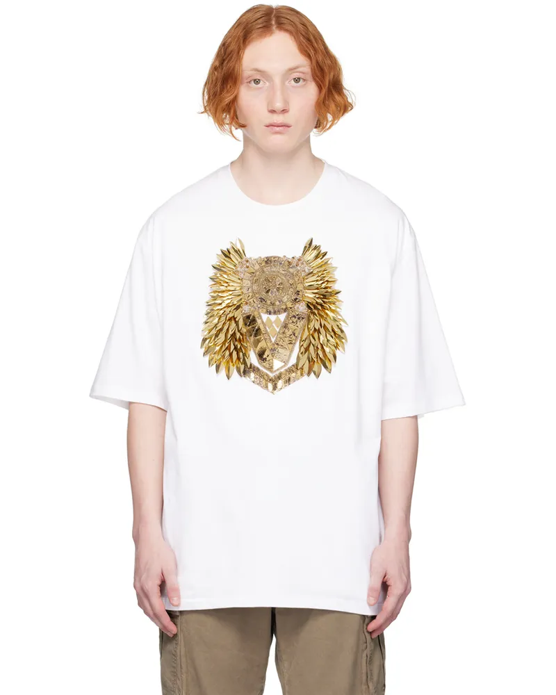 Balmain White Feather T-Shirt Gad