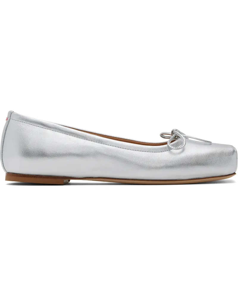 aeyde Silver Gabriella Leather Ballerina Flats Silver