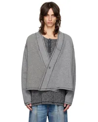 Greg Lauren Gray Knit Wool GL1 Cardigan Grey