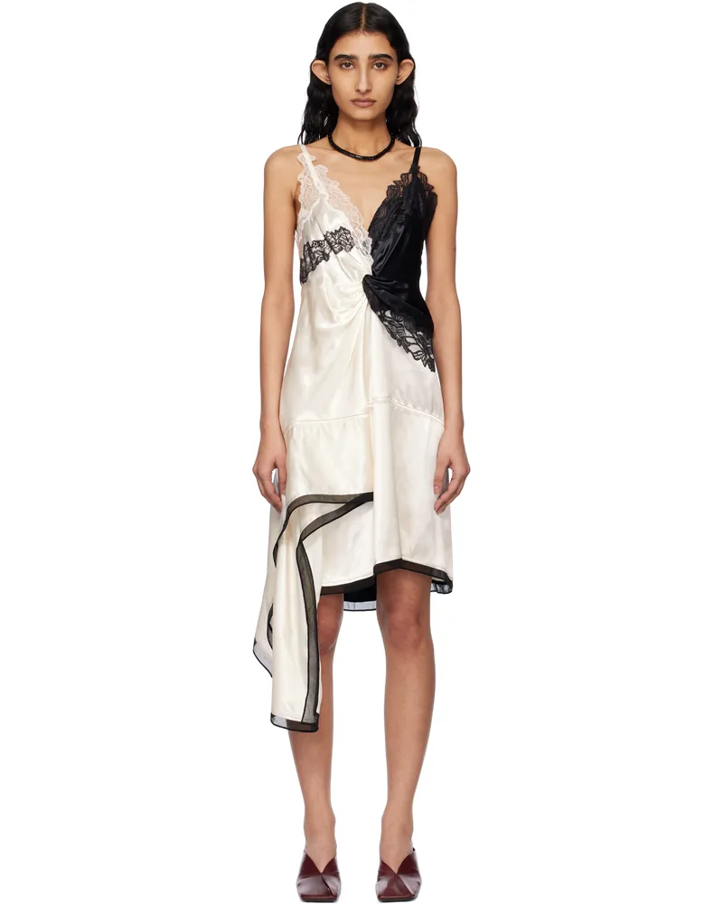 3.1 phillip lim Black & Off-White Liquid Satin Twist Midi Dress Ivory-blk