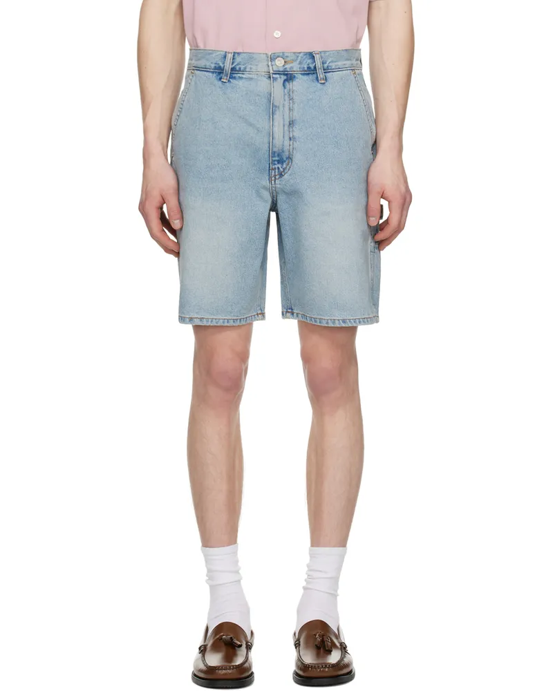 Dunst Blue Curved Denim Shorts Light