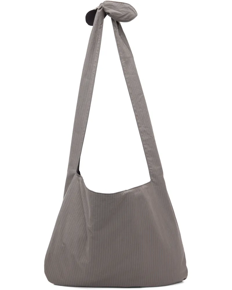 AMOMENTO Gray Stripe Large Shoulder Bag Grey