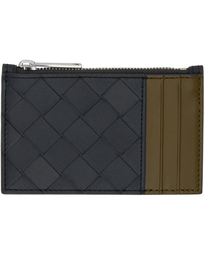 Bottega Veneta Black & Khaki Intrecciato Zippered Card Holder Shad