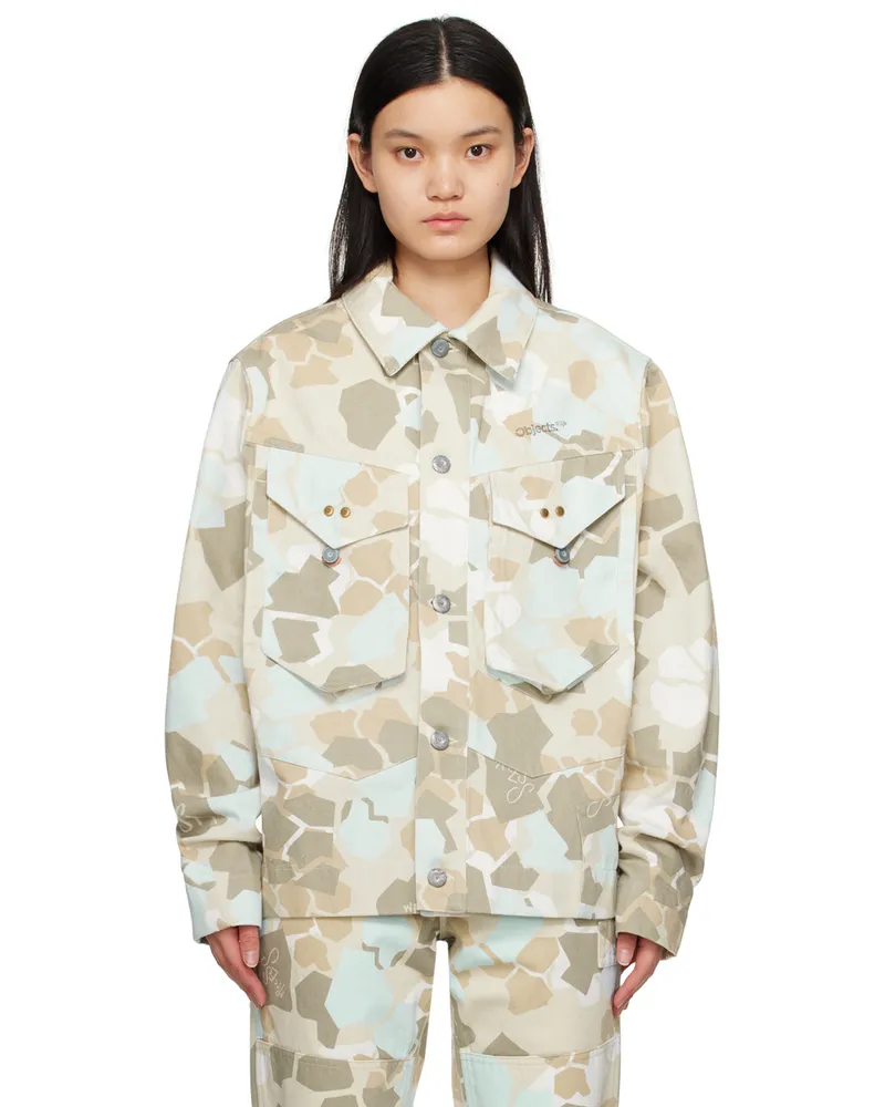 Objects IV Life Beige & Blue Camouflage Denim Jacket Blue