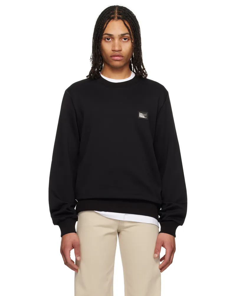 Dolce & Gabbana Black Branded Tag Jersey Sweatshirt Nero