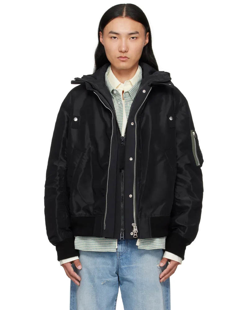 Sacai Black Nylon Twill & Grosgrain Bomber Jacket 001