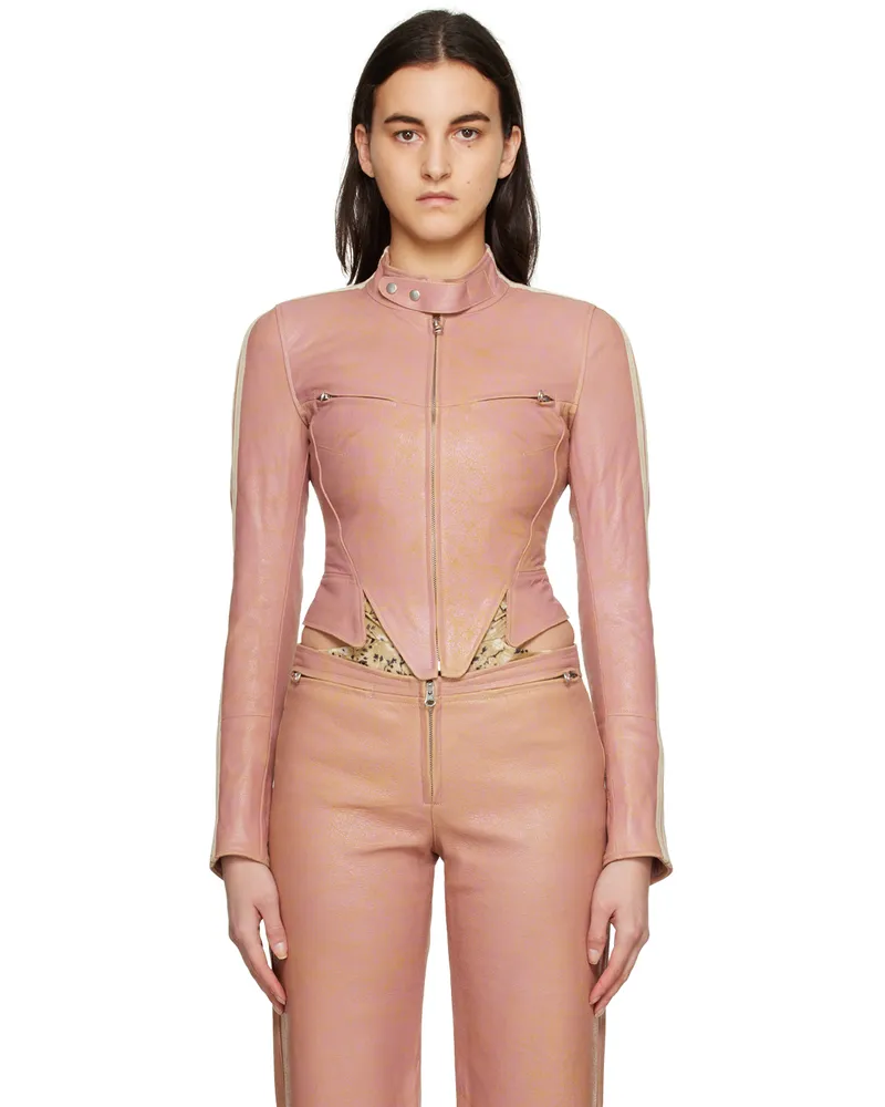 Charlotte Knowles SSENSE Exclusive Pink Claw Leather Jacket Bubblegum