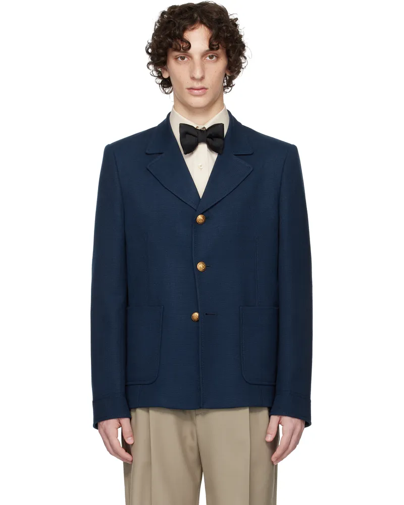 Valentino Garavani Navy Viscose Canvas Slim Fit Blazer 598navy