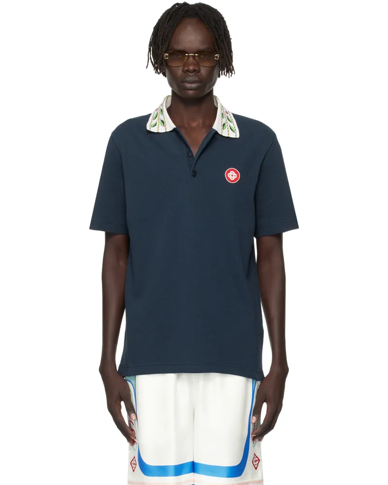 Casablanca Paris Navy Classic Laurel Pique Polo Navy