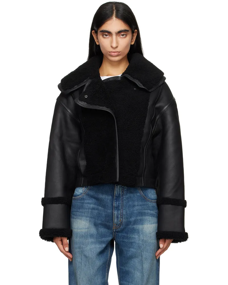 Victoria Beckham Black Paneled Shearling Jacket Black
