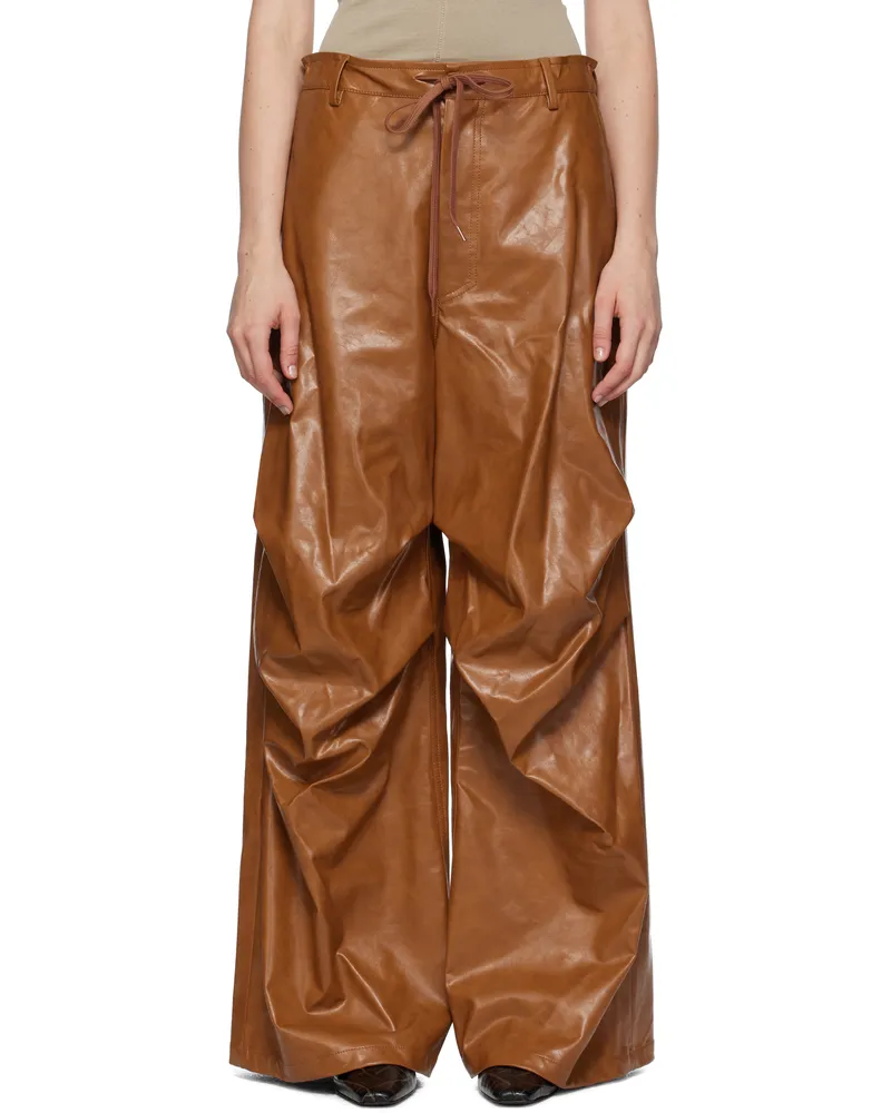 Maison Margiela Brown Draped Faux-Leather Trousers 188