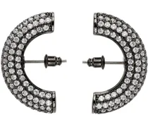 Gunmetal Half Moon Crystal Hoop Earrings