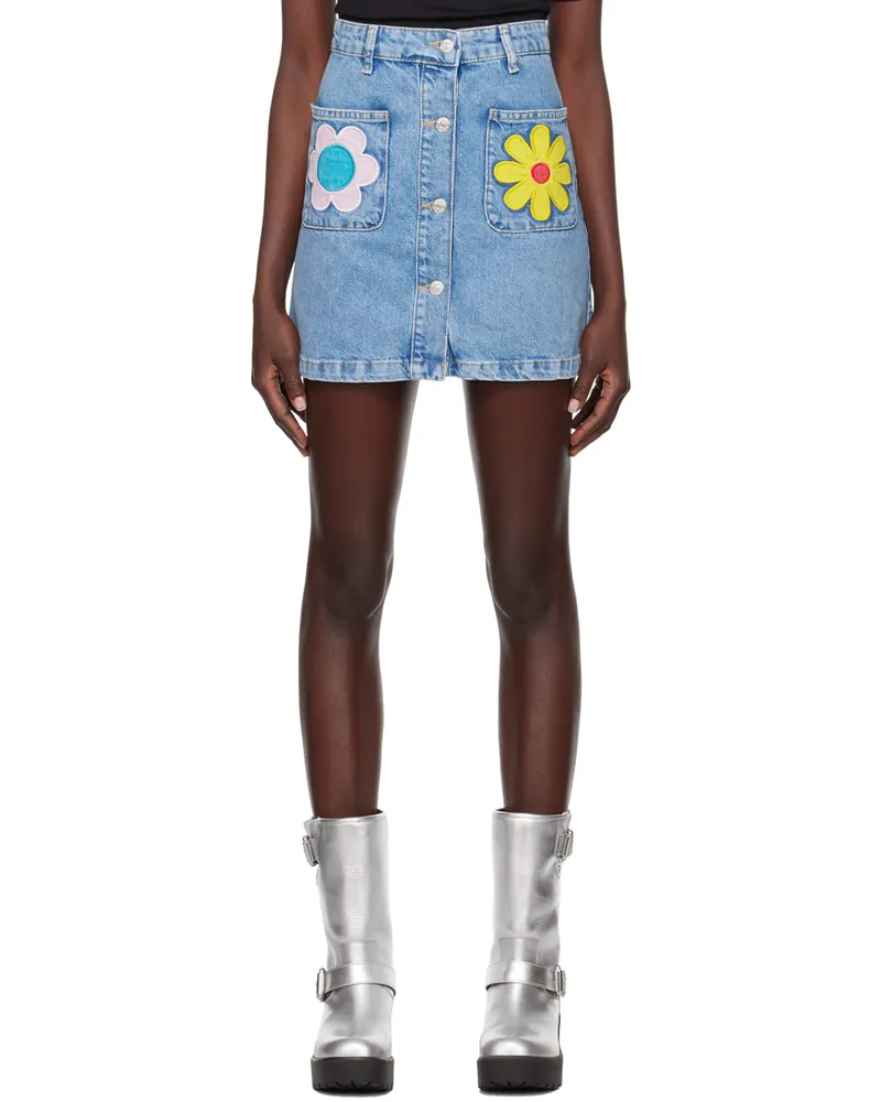 Moschino Blue Flowers Denim Miniskirt A1295