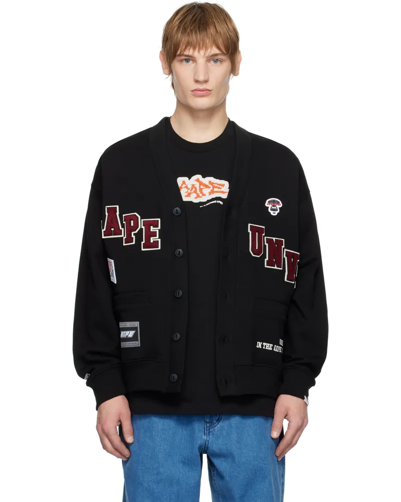 AAPE by A Bathing Ape Black Multi-Logo Button Down Cardigan Bkx