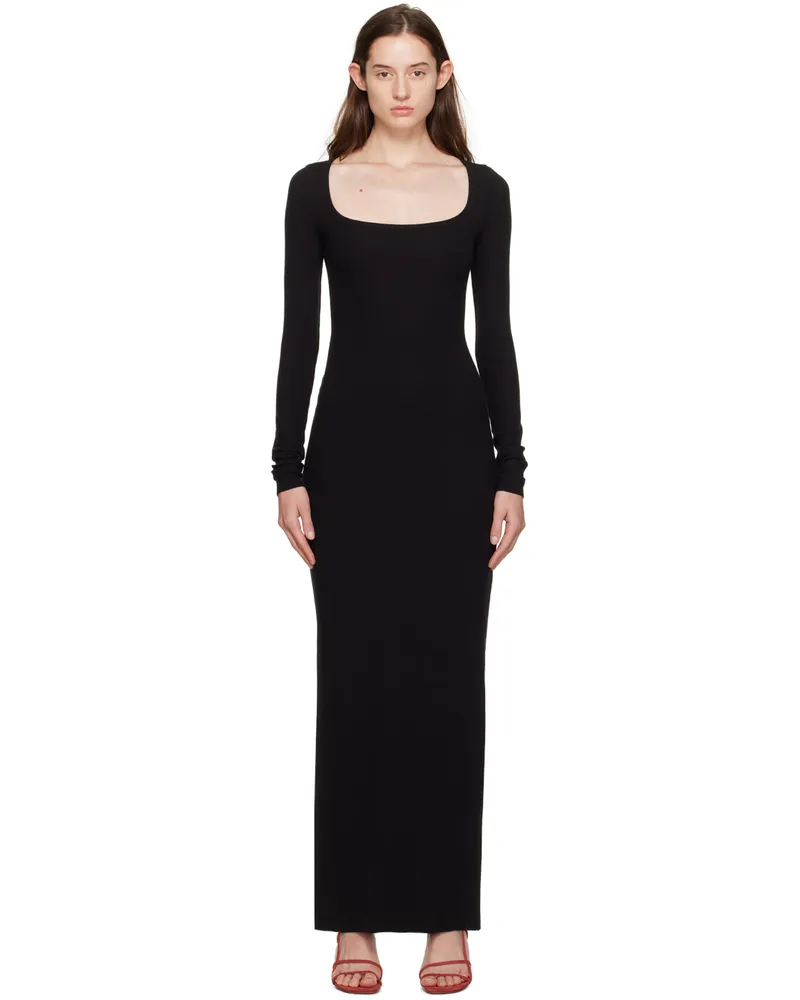 ÉTERNE Black Square Neck Maxi Dress Black